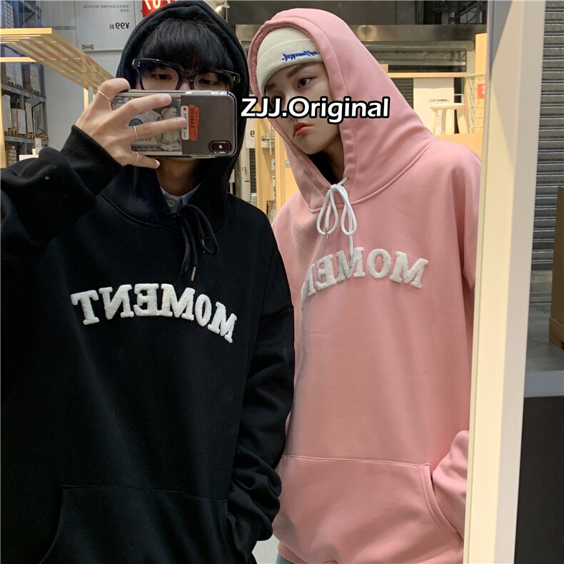 Q2098 情侣装连帽套头卫衣毛巾绣2024新款春装外套男女学院风 P55图片
