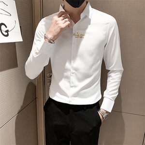 黑2025秋季刺绣长袖衬衫男士修身小伙衬衣301A-1/CS193/P55