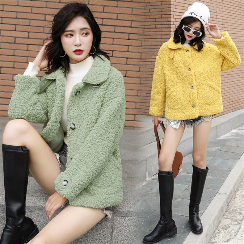 2021秋冬新款仿羊羔毛复合皮毛一体颗粒绒大衣女百搭皮草厚外套，女装羊羔毛/颗粒绒，瑶迪依秀