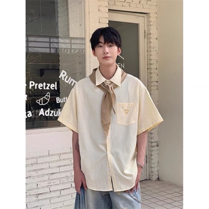 条纹笑脸刺绣短袖衬衫灰色CS362,女士竖条纹长西服的搭配图片图片