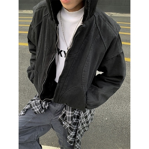 美式短款棉服外套秋冬季连帽休闲棉衣