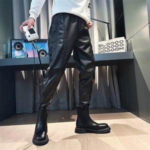 网图加绒加厚潮流韩版痞帅PU机车风束脚ins休闲皮裤PK8893-特P60图片