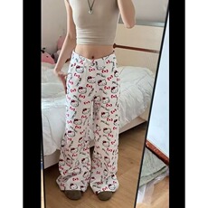 美式复古kt猫满印休闲裤百搭女2025春夏设计宽松阔腿长裤潮，男装休闲裤，星座506A