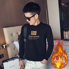 白色2023冬装修身绣花圆领加绒卫衣男潮W044加绒-P58控价78，男装卫衣，电商A108