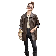 海宁拼接条纹PU皮外套女2025春秋季洋气翻领时尚显瘦显高皮衣上衣，女装皮衣，江南女神