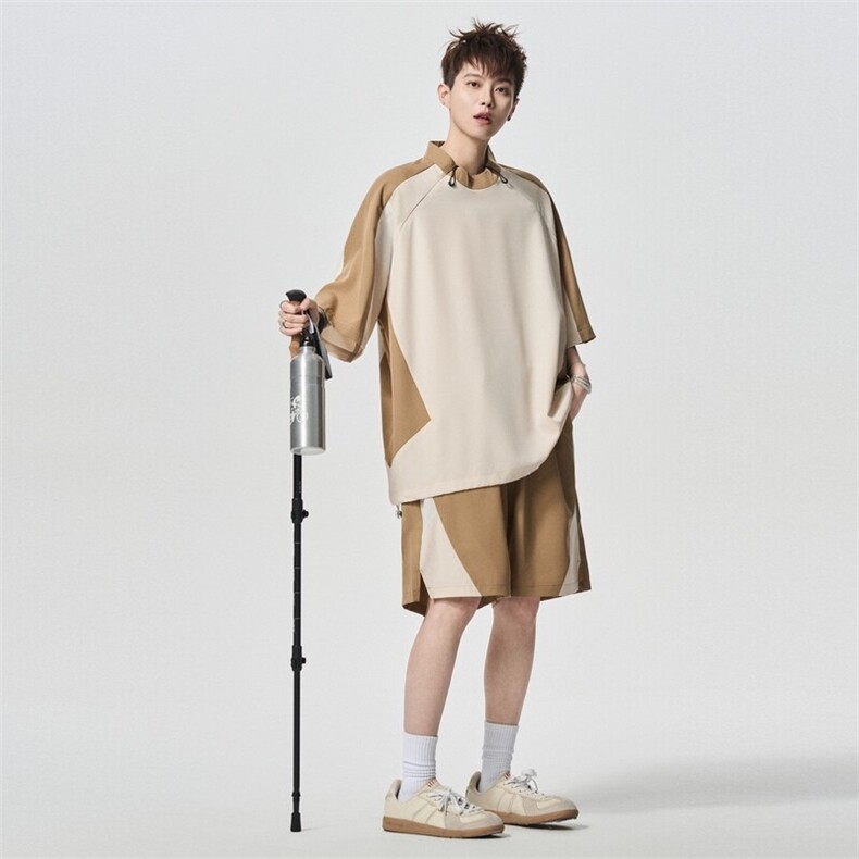 运动套装男装夏季新款拼接撞色潮牌休闲两件套A406TZ5053特P60,男装休闲套装,星座309（原A406）