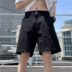 复古金属柳钉工装短裤男夏季小众设计宽松伐木休闲五分裤9602 P38图片