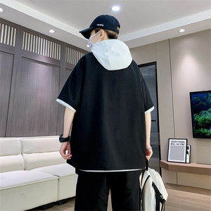 男士休闲套装夏季薄款连帽宽松短袖t恤一套日系短裤五分裤衣服潮图片