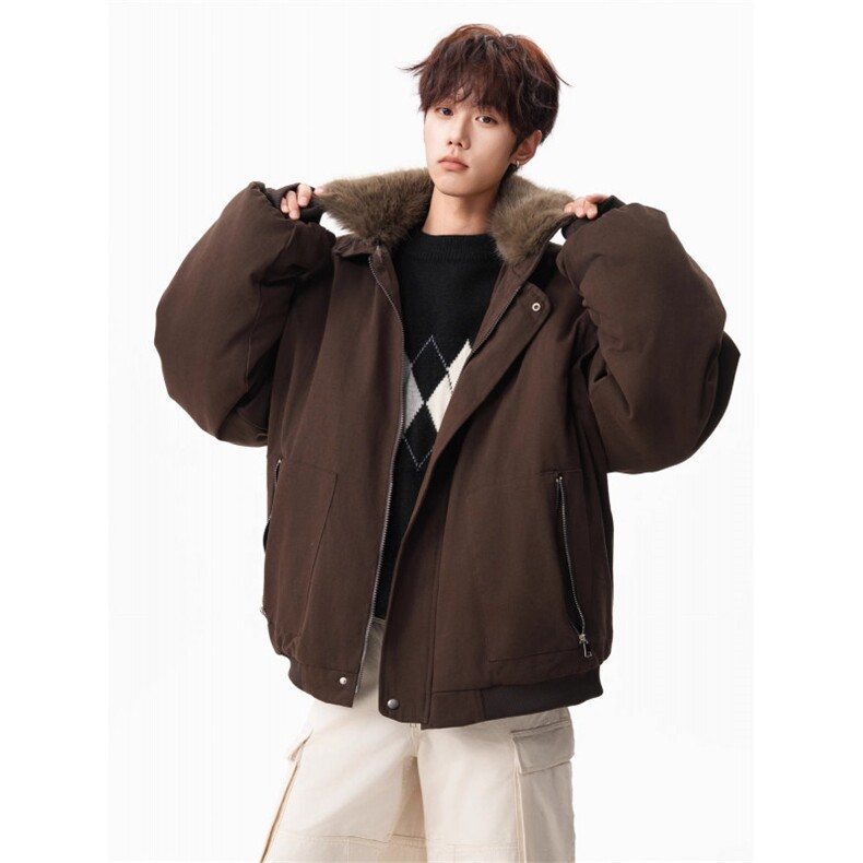 大毛领工装棉服冬季潮牌廓形美拉德加厚保暖派克服外套JKS5044,男装棉衣,星座516A