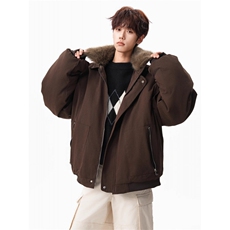 大毛领工装棉服冬季潮牌廓形美拉德加厚保暖派克服外套JKS5044，男装棉衣，星座516A