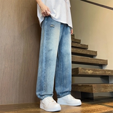 潮牌破洞牛仔裤男生夏季宽松休闲直筒长裤新款美式直筒裤TM9-P50，男装牛仔裤，星座509