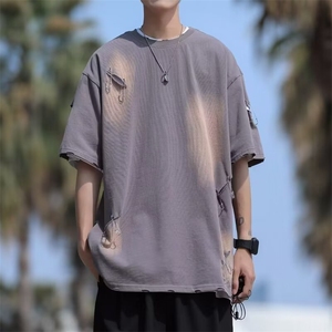 C317-P34 2024夏季新款ins潮牌百搭五分袖上衣港风原宿短袖T恤男图片