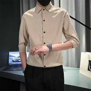 衬衫男短袖潮牌冰丝七分袖男装夏季衣服休闲痞帅半袖衬衣潮 C305图片