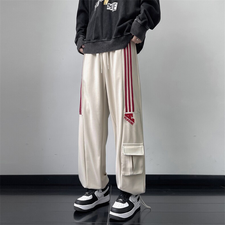 秋季潮牌宽松休闲裤大口袋运动卫裤美式复古条纹裤子男K7451-P40,男装休闲裤,星座512-3