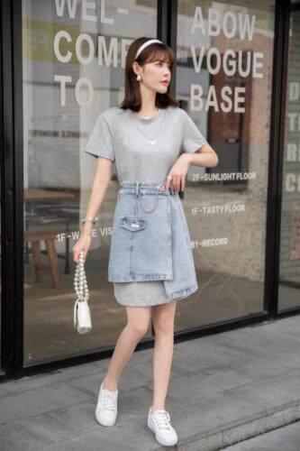 【夏季新款】T恤连衣裙牛仔半裙两件套，女装T恤，笑思源