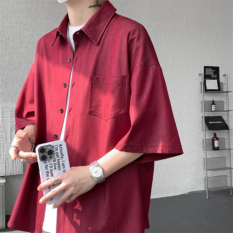 8XL-M 冰丝牛仔短袖衬衫男款夏季薄款宽松慵懒衬衣外套DC28006P60图片