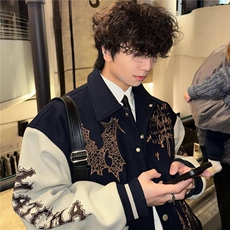 春秋潮牌美式复古街头痞帅毛呢刺绣棒球服外套男女立领飞行员夹克，男装夹克，星座1210-1