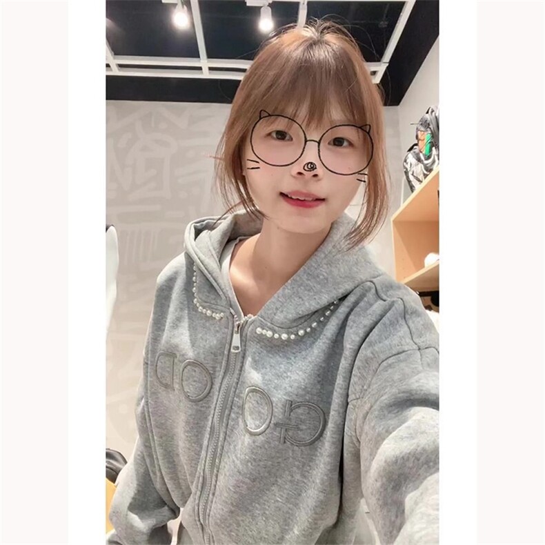 有货DY3132-特批55春款2026美式钉珠珍珠连帽卫衣女,男装卫衣,星座603-2