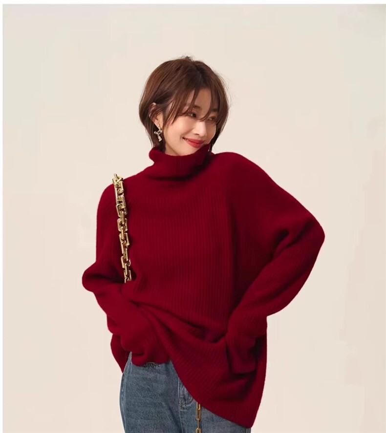 高领毛衣女洋气秋冬季宽松纯色简约堆堆领打底衫,针织衫/毛衣,冀清阳荣