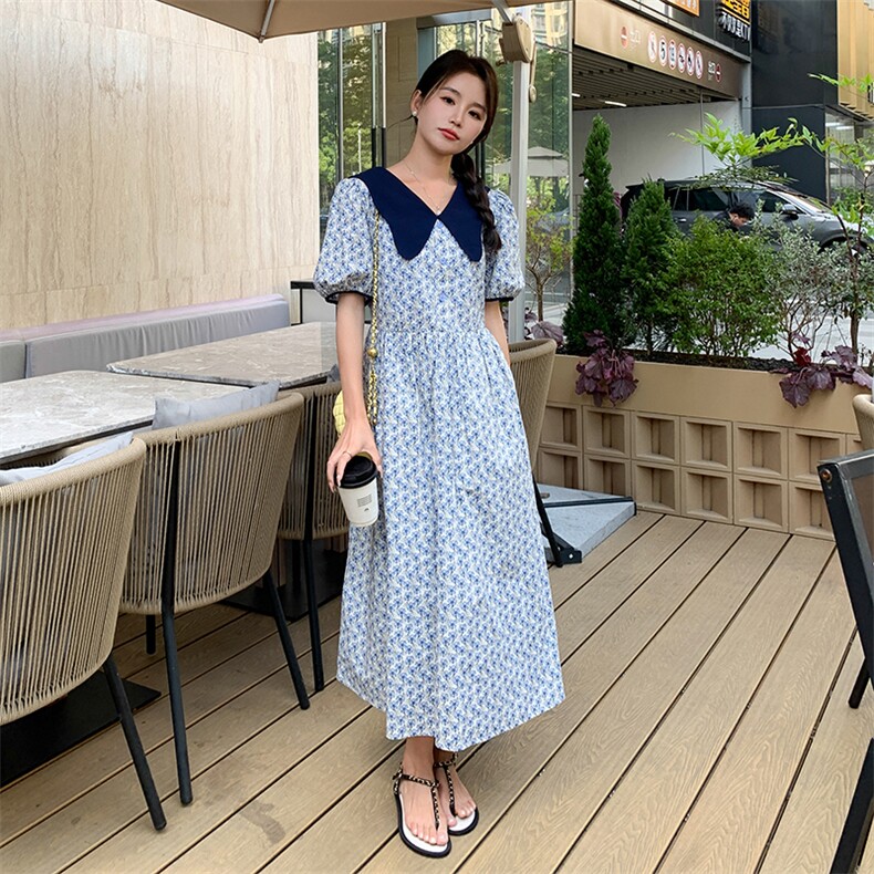 【新款有现货】碎花连衣裙长款82366-P105-K145,女装连衣裙,一九零