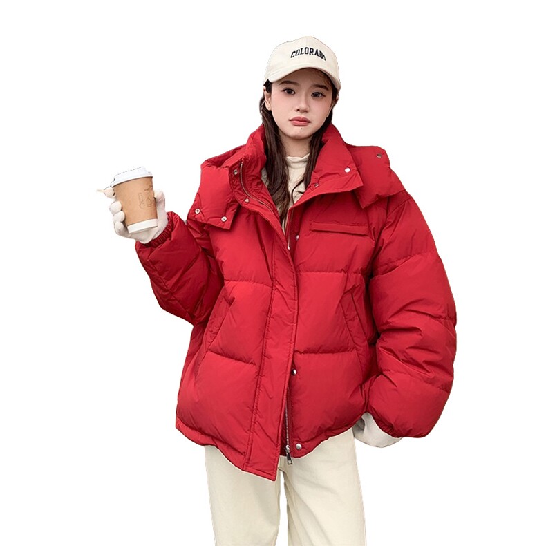 本命新年红色短款羽绒服女2024冬季新款韩系小个子时尚白鸭绒外套,女装羽绒服,辉之琳