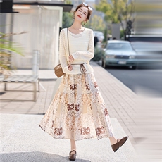 2026年春季新款时尚气质圆领印花半身裙两件套，女装套装/套裙，盈茜