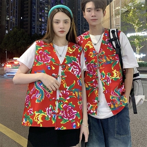 MJ02情侣东北大花盘扣风马甲外套团队服喜庆婚礼男女背心坎肩图片
