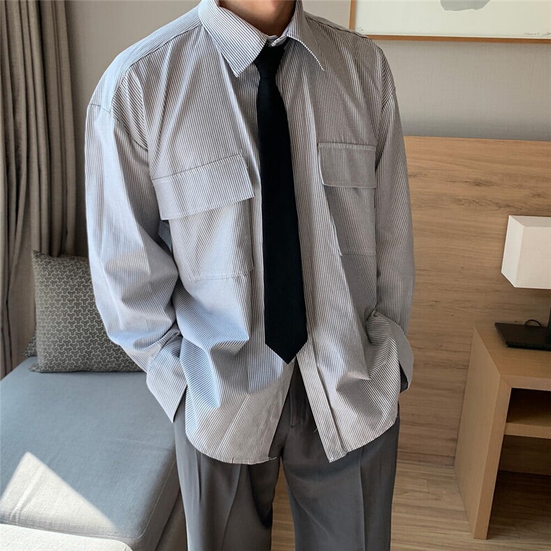 条纹长袖衬衫男春季美式cityboy休闲日系衬衣外套903P50,男装衬衫,星座710