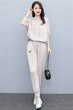 冰丝休闲运动套装女夏季2025新款时尚醋酸连帽气质高端洋气两件套，女装套装/套裙，奕薇雅