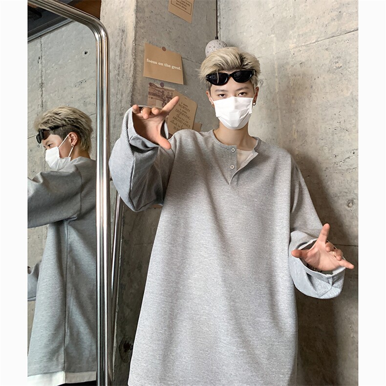 春季新款港风日系中式复古套头V领长袖T恤男XZ213-V002-P55控68,男装T恤,星座213
