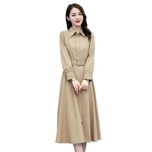 高档设计感衬衫连衣裙女2021秋季新款韩版长袖休闲中长款垂感裙子,女装连衣裙,素月