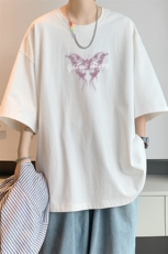 已注册/夏新款内景ins蝴蝶印花短袖T恤男潮宽松打底衫DT9728/P25，男装T恤，电商B316