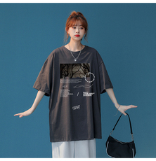 中性2022夏季新款设计感小众圆领情侣印花短袖T恤T1080P25控38，女装T恤，A247A