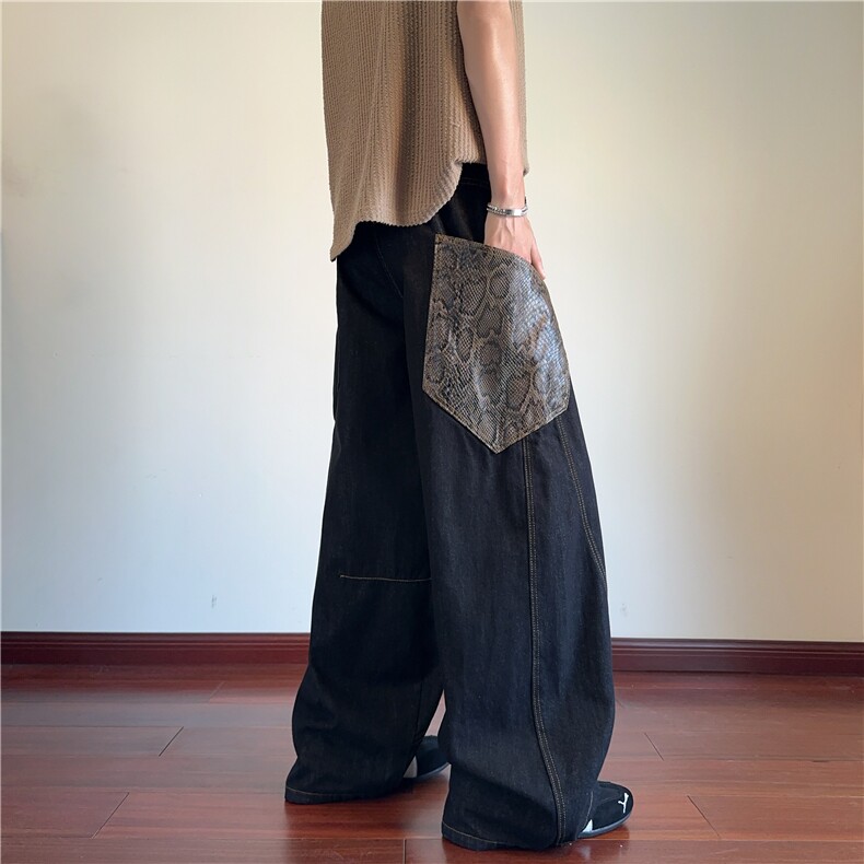 2025春夏新款美式高街蛇纹弯刀宽松牛仔裤B315-K25708-特p53控98,男装牛仔裤,电商B315