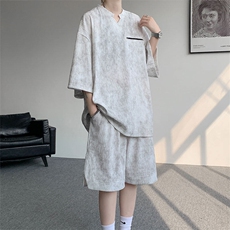 TZ791-特批55控98夏季冰感扎染冰丝速干大码短袖短裤T恤套装男，男装休闲套装，电商A059