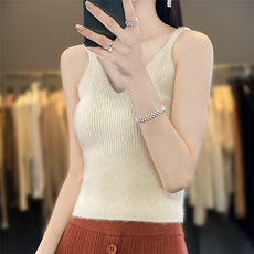 时尚气质简约百搭修身纯色针织吊带2025年夏季，女装背心吊带，唯若美羊绒