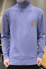 秋冬可翻高领毛衣男B纯色长袖男刺绣毛衫打底针织衫蓝M252P33，男装针织衫/毛衣，星座1207