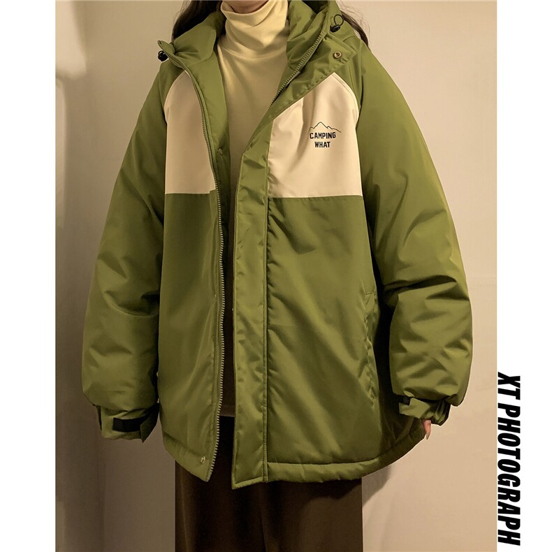 中性！冬季新款港风拼接棉衣美式宽松情侣棉服外套23012M-特P100，女装棉衣/棉服，电商C213(原B265)