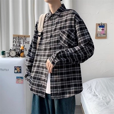 日系港风ins宽松格仔衬衣春夏百搭休闲衬衫外套-CS14，男装衬衫，星座1002-2