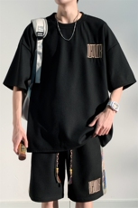 特批P35无差价夏大码时尚小熊刺绣设计感T恤短裤潮两件套TZ058，男装休闲套装，电商A001-1