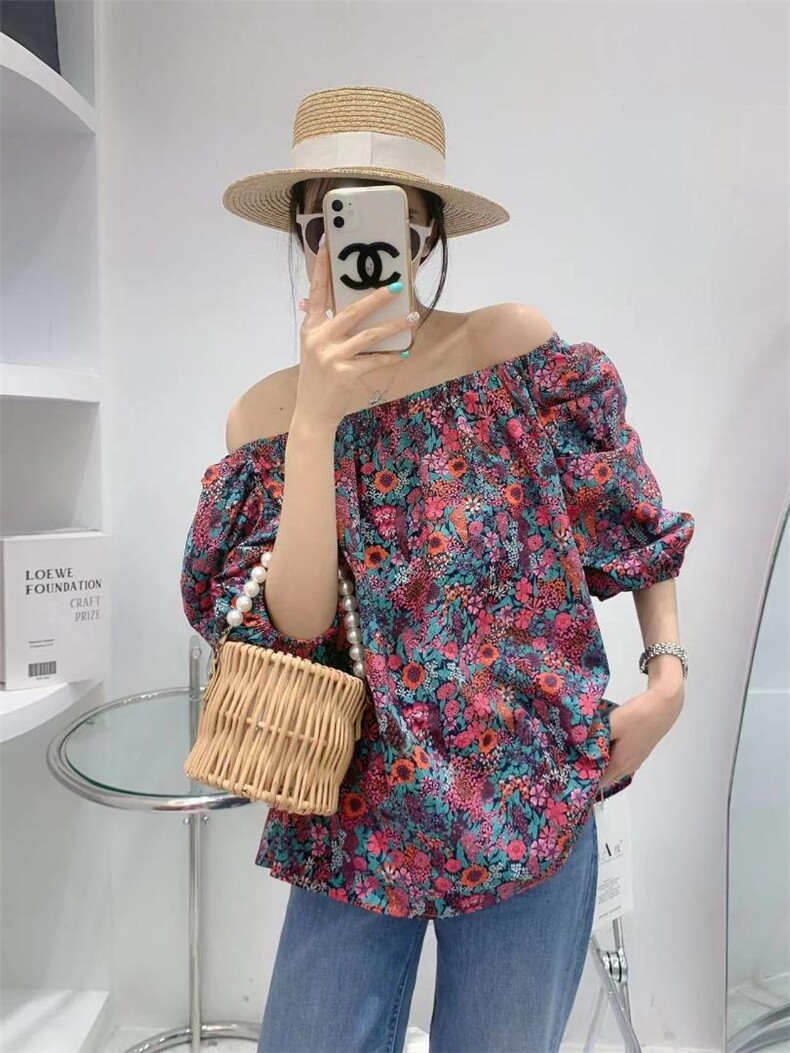 碎花露肩上衣，其它，川A线