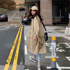 现货秋季新款2色！双排扣系带风衣外套207-8653-P125控178，女装风衣，卡莱