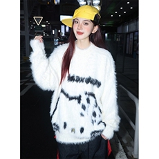 美式毛衣男女秋冬宽松卡通KT猫仿貂毛慵懒风圆领针织衫MY456，男装针织衫/毛衣，星座1116A（原606A-3）