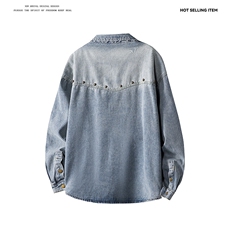 新款牛仔衬衫纯色百搭休闲百搭高级感长袖衬衫上衣HJ7019P63，男装衬衫，星座1013-1