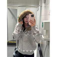 网图有货费尔岛毛领开衫连帽毛衣男女宽松针织衫外套A1121-P70，男装针织衫/毛衣，星座1505