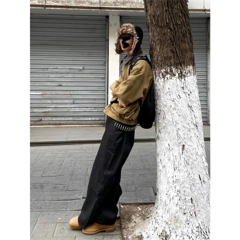 网图有货巴恩风翻领PU皮领拼接工装宽松休闲夹克外套男A913-P83,男装夹克,星座1505