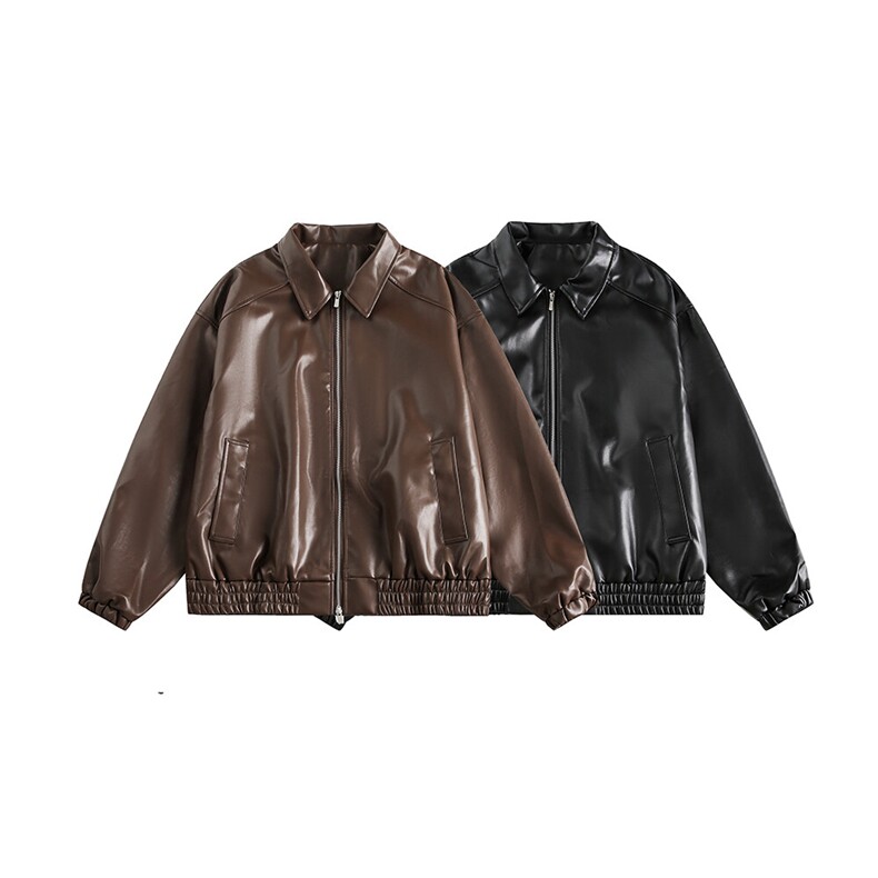 2025秋仿蛋白皮翻领外套--5548，女装短外套，电商S012（CATTEE）