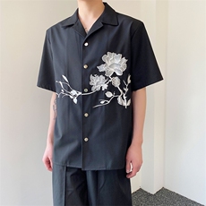 山本暗黑系绣花翻领短袖男女衬衫夏季潮流古风刺绣衬衫149P80，男装衬衫，星座901-1（原C217）