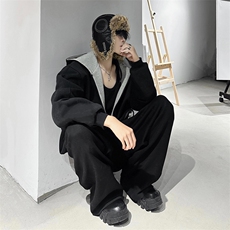抖音得物高品质二开26春装美式重磅宽松结构双面连帽卫衣外套W68，女装短外套，电商A486