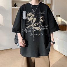 图案已注册夏季痞帅高街短袖T恤男潮重磅宽松半袖体恤衫D140/P25，男装T恤，电商B209